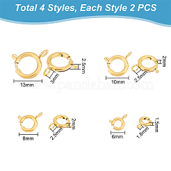 8個 4スタイル 201ステンレススチールスプリングリング留め金  18KGP本金メッキ  6~13x1.5~2.5mm  穴：1.8mm  2個/スタイル&nbsp;STAS-UN0045-10