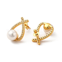 Rack Plating Brass Micro Pave Cubic Zirconia Stud Earrings&nbsp;EJEW-P221-17G