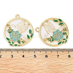 メッキ合金エナメルチャームラック  ゴールドカラー  花と鳥のチャーム付きリング  ライトブルー  30.5x27x1mm  穴：2mm&nbsp;FIND-Q099-04A-02