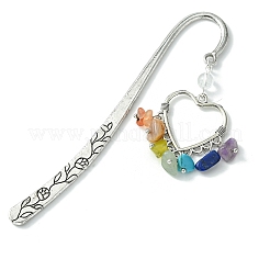 3Pcs 3 Style Fleur-de-lis/Woven Net/Heart Alloy Pendant Bookmark with Chakra Gemstone Chips&nbsp;AJEW-TA00008