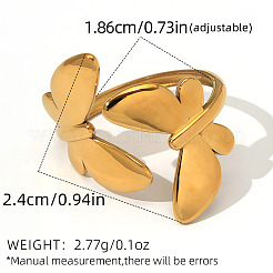 女性用304ステンレススチールカフオープンリング  蝶  ゴールドカラー  内径：18.6mm&nbsp;WGC41BD-01