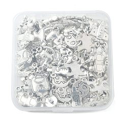 100 個 10 スタイルチベットスタイル合金漫画の少年ペンダント  カドミウムフリー＆鉛フリー  パズルと飛行機と洋服  アンティークシルバー  14~24x8~15x2~4mm  穴：1~3mm  10個/スタイル&nbsp;TIBEP-CJ0002-77
