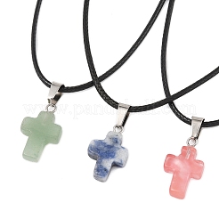 DIY Natural & Synthetic Gemstone Cross Pendant & Waxed Cord Pendant Necklace Making Kits&nbsp;DIY-FS0008-46
