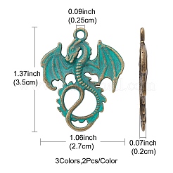 6 個 3 スタイル合金ドラゴンペンダント  ミックスカラー  34.5~35x27~28x2mm  穴：2.5mm  2個/スタイル&nbsp;FIND-FS0001-76