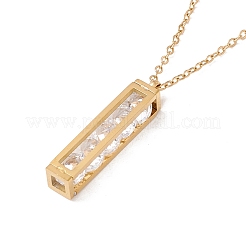 Clear Cubic Zirconia Beaded Rectangle Pendant with 304 Stainless Steel Cable Chains for Women Ion Plating(IP)&nbsp;NJEW-P262-05G