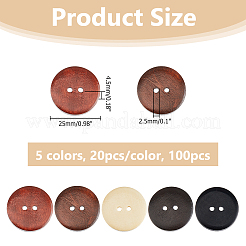 100Pcs 5 Colors 2-Hole Pearwood Buttons&nbsp;BUTT-HS0001-03