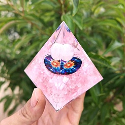 オルゴナイトピラミッド樹脂エネルギー発生器  レイキ天然ローズクォーツチップが内側にあり、ホームオフィスのデスクの装飾に使用できます。  50mm&nbsp;PW-WG65AA9-01