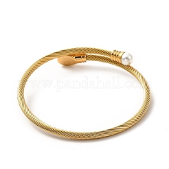 304ステンレススチールツイストロープカフバングル  eaneml オーバル＆アクリルパールビーズトルクバングル（女性用）  ゴールドカラー  1/8インチ（0.3cm）  内径：2インチ（5.2cm）&nbsp;BJEW-P283-18E