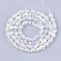 電気メッキガラスビーズセット  ABカラーメッキ  多面カット  ティアドロップ  クリアAB  7.5~8x6mm  穴：1mm  約66~68個/連  22.6インチ&nbsp;EGLA-T013-05M