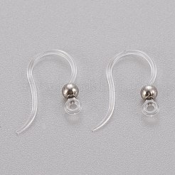 環境に優しいプラスチック製のピアスフック  304ステンレススチールビーズと水平ループ付き  ラウンド  ステンレス鋼色  15.5x8x0.7mm  穴：1.2mm  24ゲージ  ピン：0.5mm&nbsp;STAS-K203-03P