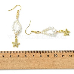 Shell Pearl and Brass Micro Pave Cubic Zirconia Charms Dangle Earring&nbsp;EJEW-JE07431-02
