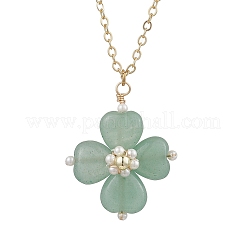 Natural Green Aventurine Clover Shamrock Pendant Necklaces&nbsp;NJEW-JN05170-02