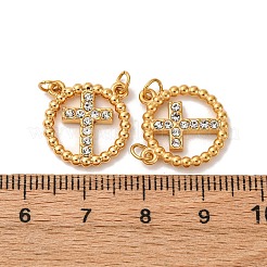 304ステンレススチールラインストーンペンダント  クロスチャーム  丸カン付き  イオンプレーティング（ip）  18KGP本金メッキ  15x15x2.5mm  穴：2.5mm&nbsp;STAS-U061-10G