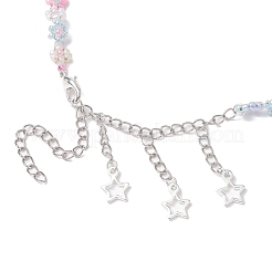 花のガラスシードビーズビーズネックレス  女性用スター合金ペンダントネックレス  カラフル  17.72インチ（45cm）&nbsp;NJEW-JN04820