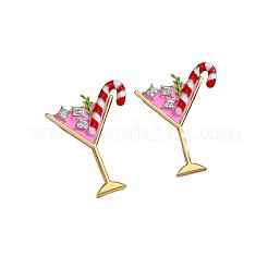 クリスマス合金エナメルスタッドのピアス  ラインストーン付き  キャンディケイン入りドリンク  ゴールドカラー  37x28mm&nbsp;FS-WGF3B22-01