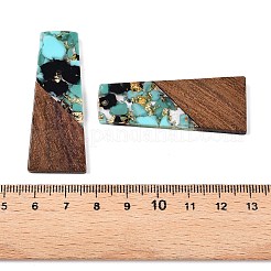 不透明な樹脂とクルミ材のペンダント  グリッターパウダー付き  台形  ダークターコイズ  49x19x3.5mm  穴：2mm&nbsp;RESI-T058-04K