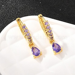Brass Micro Pave Cubic Zirconia Hoop Dangle Earrings&nbsp;KK-Z166-13G-01