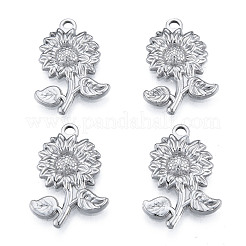 変色しない201ステンレススチールペンダント  ヒマワリ  ステンレス鋼色  26x18x2.5mm  穴：2mm&nbsp;X-STAS-N098-208P