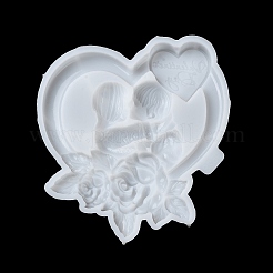 Valentine's Day Heart with Lovers & Flower DIY Wall Decoration Statue Silicone Molds&nbsp;DIY-G096-02