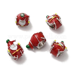 クリスマステーマ合金エナメルヨーロッパビーズ  大穴ビーズ  プラチナ  サンタクロース  14x9.5x9.5mm  穴：4.7mm&nbsp;PALLOY-D058-01P-04