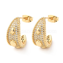 Brass Micro Pave Clear Cubic Zirconia C-Shaped with Oval Stud Earrings&nbsp;EJEW-B153-17G-01