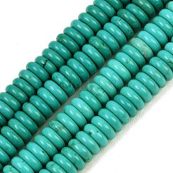 天然石ハウライトビーズ連売り  染め  ロンデル  ターコイズ  8~8.5x2.5~3mm  穴：1.2mm  約129~130個/連  15.35~15.51''（39~39.4センチメートル）&nbsp;G-B049-C01-03A