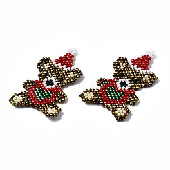 MIYUKI＆TOHO日本のシードビーズ  手作りのペンダント  織機模様  クリスマス帽子とクマします。  キャメル  37x21x2mm  穴：1.5mm&nbsp;LS-SEED-Q037-007