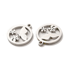 変色しない304ステンレススチールチャーム  鳥と花とフラットラウンド  ステンレス鋼色  15x13x1.4mm  穴：1.4mm&nbsp;STAS-M089-44P