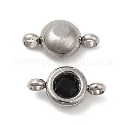 304ステンレススチールシングルラインストーンコネクタチャーム  フラットラウンドいリンク  ステンレス鋼色  ジェット  12x6.5x4mm  穴：2mm&nbsp;STAS-E194-13P-03