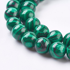 合成マラカイトビーズ連売り  ラウンド  染め  濃い緑  8mm  穴：1mm  約47~50個/連  15~15.3インチ（38~38.9cm）&nbsp;TURQ-P028-04-8mm