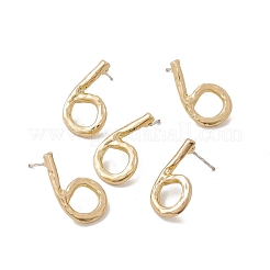 女性のための925つのスターリングシルバーピン付き真鍮数字スタッドピアス  NUM。6  20x11.5mm  ピン：0.7mm&nbsp;EJEW-A077-01F
