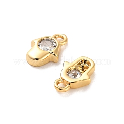 真鍮キュービックジルコニアチャーム  ハムサの手  18KGP本金メッキ  10x7x2.5mm  穴：1.4mm&nbsp;KK-D300-02G