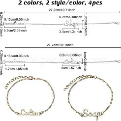 8スタイルの亜鉛合金リンクブレスレット4個  カーブチェーン付き  ワードソープ  カドミウムフリー＆鉛フリー  電気泳動黒  8-1/4インチ（21cm）〜9-7/8インチ（25cm）  2個/スタイル&nbsp;BJEW-OC0001-06