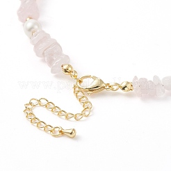 Natural Rose Quartz Chips & Pearl Beaded Necklace&nbsp;NJEW-JN04008-01