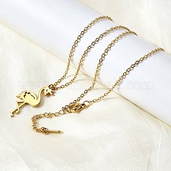 304 Stainless Steel Flamingo Shaped Pendant Cable Chain Necklaces for Women Men&nbsp;NJEW-Q032-02B-G