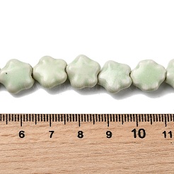 手作りの磁器ビーズ  花  光沢釉の磁器  ダークシーグリーン  12x12.5x5~6mm  穴：1.6mm  約35個/連  15.55''（39.5センチメートル）&nbsp;PORC-K010-03E