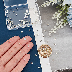 スターリングシルバーのクリンプビーズカバー100個925個  フラットラウンド  銀  3x2.5mm  穴：1mm&nbsp;FIND-PH0017-84