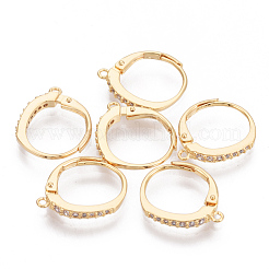 Brass Cubic Zirconia Huggie Hoop Earring Findings&nbsp;X-KK-S340-43G