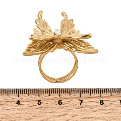 女性用304ステンレススチールオープンカフリング  ラインストーン付き  蝶  ゴールドカラー  32.5x36mm  内径：17mm&nbsp;SA-CBAB0EF-03G