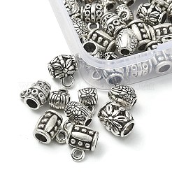 50 個 5 スタイルのチベットスタイル合金バレル彫刻フラワーベイルビーズ  チューブベイル  ループベイル  アンティークシルバー  8~10x6~9x5~7mm  穴：1~2mm  内径：2~3.5mm  10個/スタイル&nbsp;FIND-YW0003-18