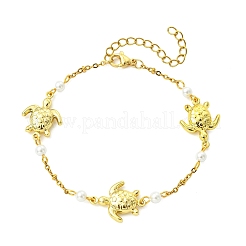 304 Stainless Steel & Round Shell Pearl Beads Link Bracelets&nbsp;BJEW-JB13977-01