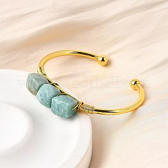 Natural Amazonite Beads Cuff Bangles for Women&nbsp;BJEW-Q035-01G-01