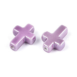 手作りの陶器ビーズ  光沢釉の磁器  クロス  紫色のメディア  16~17x13~13.5x5~5.5mm  穴：1.4~1.8mm&nbsp;PORC-F010-06-01