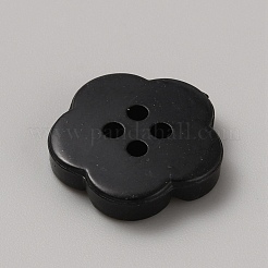 スプレー塗装されたプラスチックボタン  4穴  花  ブラック  11.5mm&nbsp;FIND-WH0152-394A-02