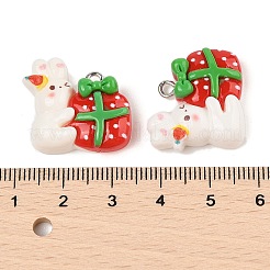 クリスマステーマの不透明樹脂ペンダント  プラチナ鉄ループ付き  兎  20.5x22x7mm  穴：2mm&nbsp;RESI-S08-03D