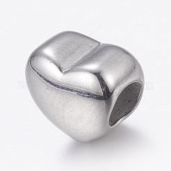 変色しにくい304ステンレススチール製ヨーロピアンビーズ  大穴ビーズ  ハート  ステンレス鋼色  10x11x8mm  穴：5mm&nbsp;STAS-E144-302P