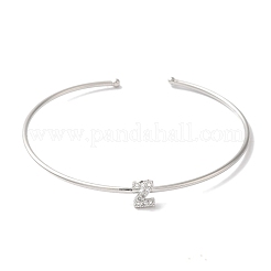 Rack Plating Brass Micro Pave Clear Cubic Zirconia Letter Open Cuff Bangles&nbsp;BJEW-A018-01P-Z