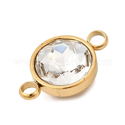 304 Stainless Steel with Faceted K9 Glass Birth Stone Flat Round Links Connector Charms&nbsp;STAS-F139-042G-A04