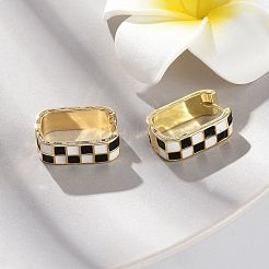 真鍮とスターリングシルバーのピンフープピアス925個  正方格子  ゴールドカラー  18x12.5x6.5mm  ピン：0.8mm&nbsp;EJEW-R013-01G