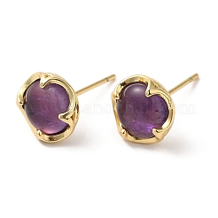 Natural Amethyst Flat Round Stud Earrings&nbsp;EJEW-A099-02G